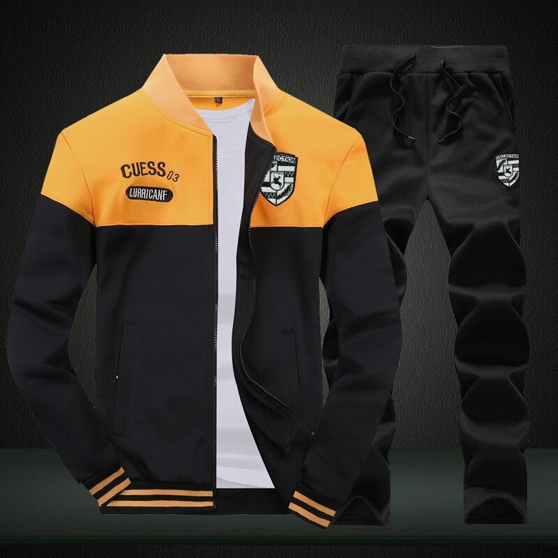 New Men's Tracksuit Fleece Jacket and Sweatpants 2 Piece Set Spring Autumn Sports Suit Long Sleeve Sets Men Sweatsuit Warm | TageUnlimited