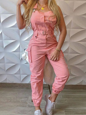 Cargo Jumpsuit Summer New Fashion Female Rompers Playsuits Belt Suspenders Pants Jump Suits for Women Minimalist Trousers | TageUnlimited