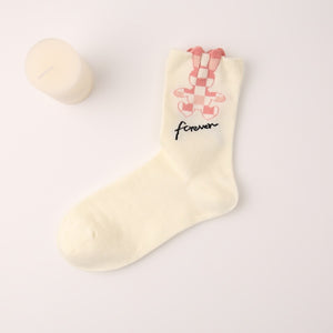 High Quality Cute Kawaii Women&#39;s Socks Floral Rabbit Cartoon Funny Socks Autumn Winter Middle Tube Fashion Casual Socks Eu35-40 | TageUnlimited