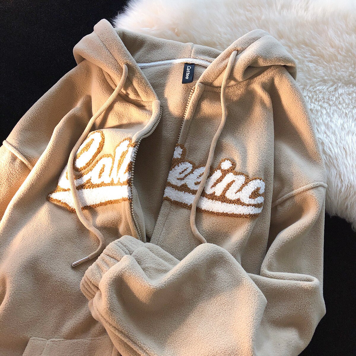 Winter Thick Warm Padded Women's Jackets Lambwool Patchwork Hoodies Solid Color Retro Loose Hooded Sweatshirt Sweater | TageUnlimited