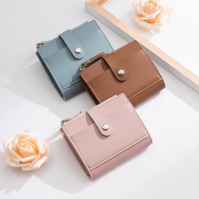 Fashion Women Wallets Leather Female Purse Mini Hasp Solid Multi-Cards Holder Coin Short Wallets Slim Small Wallet Zipper Hasp | TageUnlimited