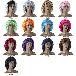 Women Satin Widened Sleep Hat Night Sleep Cap with Long Streamer Hair Care Bonnet Nightcap Elastic Cap De Nuit Shower Turban