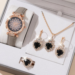5pcs Set Watches Women Leather Band Ladies Watch Simple Casual Women Analog WristWatch Bracelet Gift | TageUnlimited