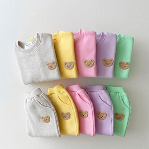 Kids Bear Embroidery Fleece Pullover Set 1-5yrs Sweatshirt Tops+Harem Jogger Pants Suits 2pcs Girls Fleece Lined Clothes | TageUnlimited
