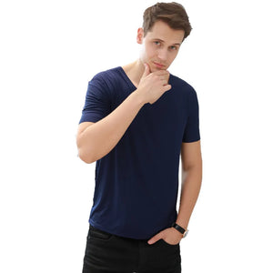Summer Men's Ice Silk Vest Short Sleeves T Shirts V-Neck Tank Top Male Breathable Thin Seamless Undershirt Bodybuilding Singlets