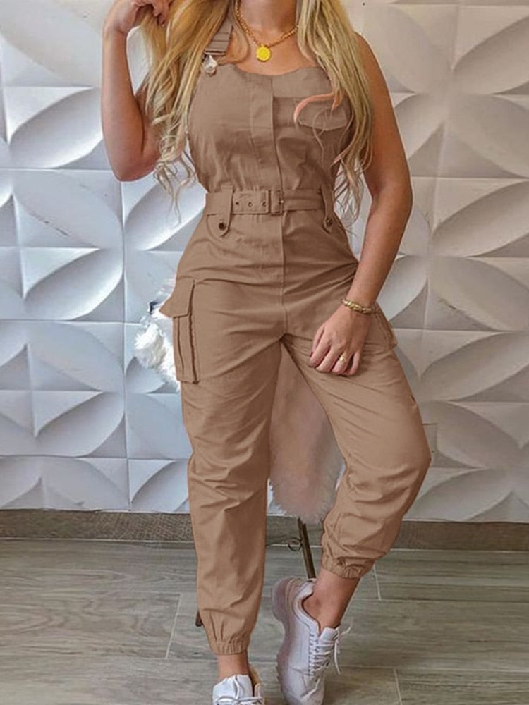 Cargo Jumpsuit Summer New Fashion Female Rompers Playsuits Belt Suspenders Pants Jump Suits for Women Minimalist Trousers | TageUnlimited