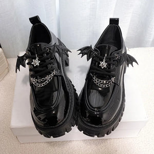 Metal Chain Platform Shoes Women Lolita Gothic Wing Design Shoes for Women College Style Leather Pumps Women Uniform Shoes | TageUnlimited