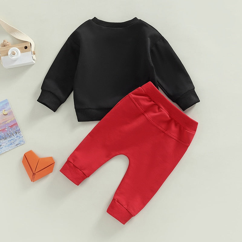 0-3Years Toddler Boys Spring Autumn Outfit Sets Long Sleeve O Neck Letter Print Tops Solid Drawstring Pant | TageUnlimited