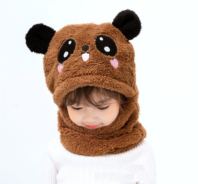 Children Cartoon Scarf Hat Girls Boys Scarf Thicken Cap Double Fleece Warmth Child Adult Parent-child Hat Kids Accessories | TageUnlimited