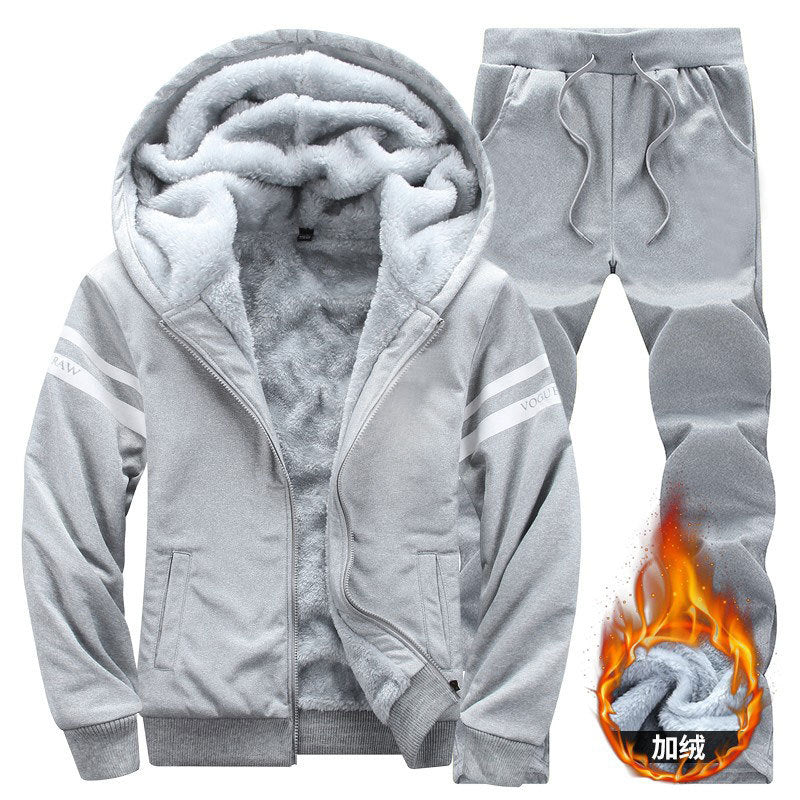 Tracksuit Men Winter Sporting Slim Fit Warm Thickened Sportswear Hooded Sweatsuit Two Piece Running Fitness Men Set | TageUnlimited