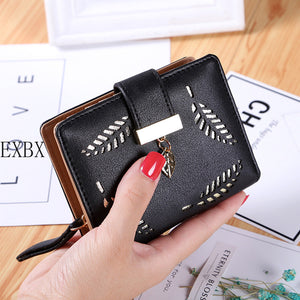 EXBX Women Wallet Hollow Golden Leaf Buckle Wallet PU Leather Purse Female Long Wallet for Women Coin Purse Card Holders Clutch | TageUnlimited