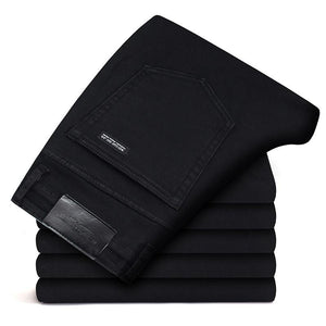 Men Fashion  Business Casual Stretch Slim Jeans Classic Trousers Denim Pants Male Black Blue | TageUnlimited