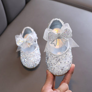 New Children Sequined Leather Shoes Girls Princess Rhinestone Bowknot Single Shoes Fashion Baby Kids Wedding Shoes | TageUnlimited
