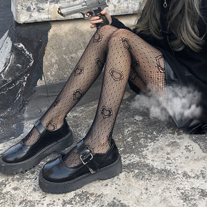 Sexy Black Silk Pantyhose Letter Bow Women's Large Size Temptation Hollow Perspective Fishnet Bottoming Socks Lolita  nylon | TageUnlimited