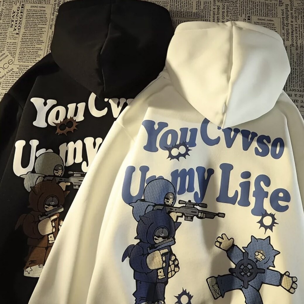 American retro hiphop sweater letter anime hoodie men and women lovers on high street streetwear y2k women vibe oversized hoodie | 0 | TageUnlimited