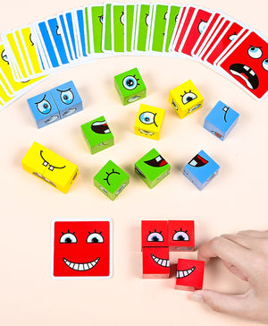 Cube Face Changing Building Blocks Board Game Wood Puzzle Montessori Expression Wooden Blocks Blocos For Children Kids Toys Gift | TageUnlimited