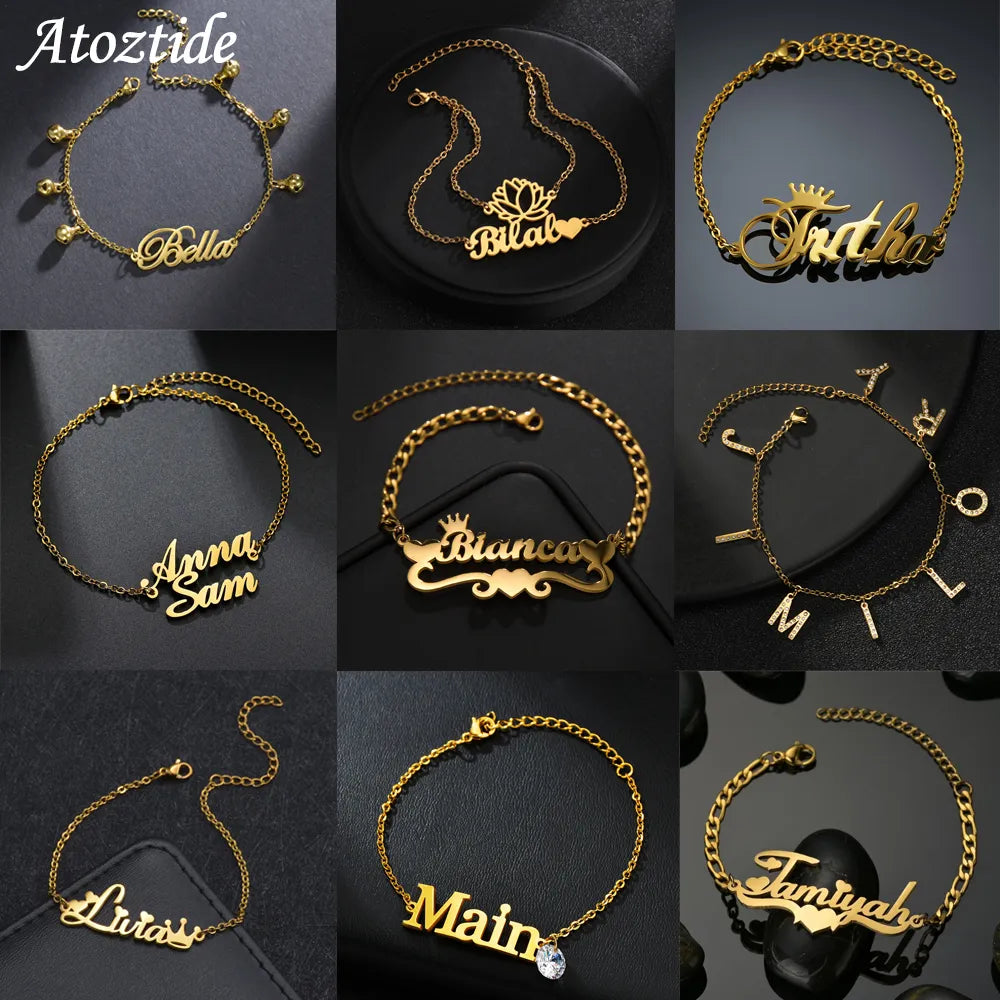 Custom Name Anklet Personalized Thick Leg Chain Letter Jewelry for Women Stainless Steel 18cm Charms Customized Gift | Women's Anklets | TageUnlimited