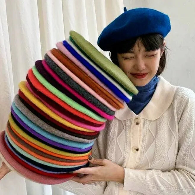 Women Wool Berets French Artist Style Warm Winter Beanie Hat Retro Plain Beret Solid Color Elegant Lady All Matched Autumn Caps | TageUnlimited