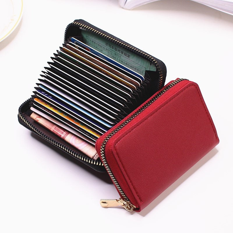 Business Card Holder Wallet Women/men Gray Bank/ID/Credit Card Holder 20 Bits Card Wallet PU Leather Protects Case Coin Purse | TageUnlimited