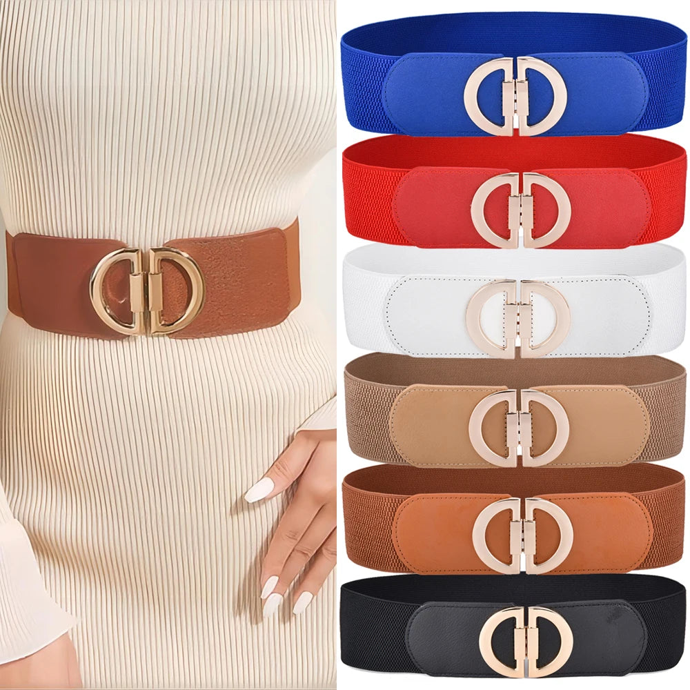 Women Skinny Elastic Belt Ladies Fashion Alloy Buckle Plus Size Stretchy Wide Waist Belt for Dresses | Women's Belts & Chains | TageUnlimited