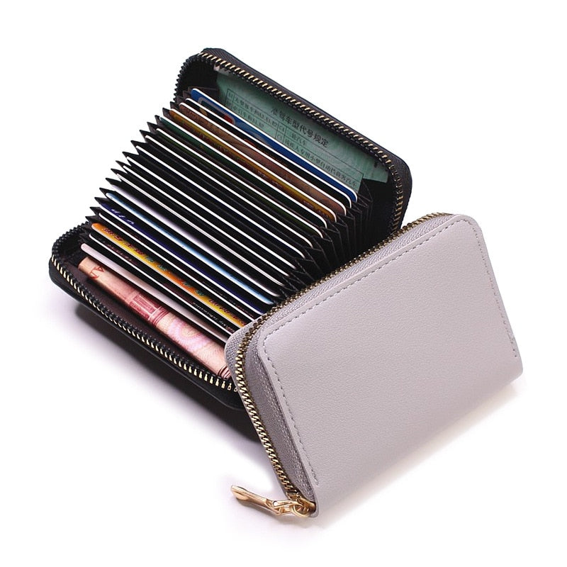 Business Card Holder Wallet Women/men Gray Bank/ID/Credit Card Holder 20 Bits Card Wallet PU Leather Protects Case Coin Purse | TageUnlimited