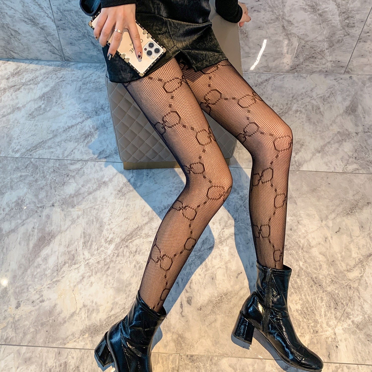 Sexy Black Silk Pantyhose Letter Bow Women's Large Size Temptation Hollow Perspective Fishnet Bottoming Socks Lolita  nylon | TageUnlimited