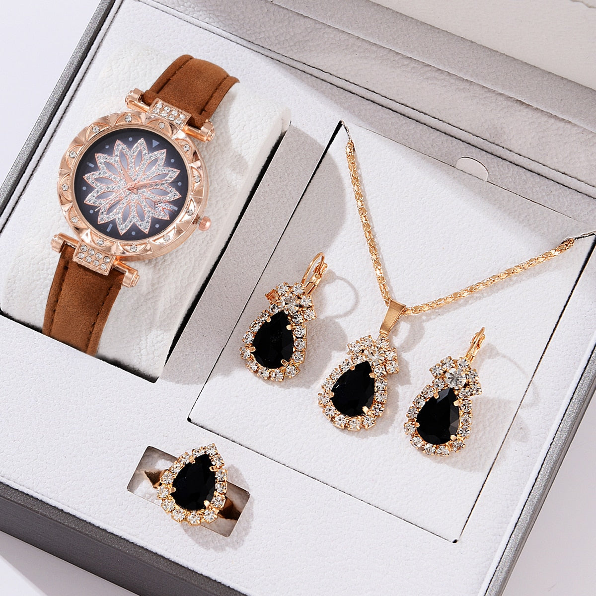 5pcs Set Watches Women Leather Band Ladies Watch Simple Casual Women Analog WristWatch Bracelet Gift | TageUnlimited