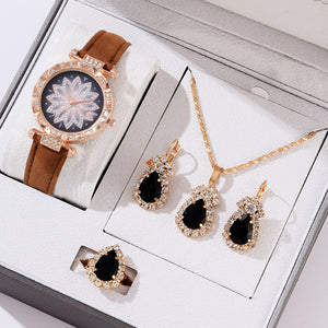 5pcs Set Watches Women Leather Band Ladies Watch Simple Casual Women Analog WristWatch Bracelet Gift | TageUnlimited