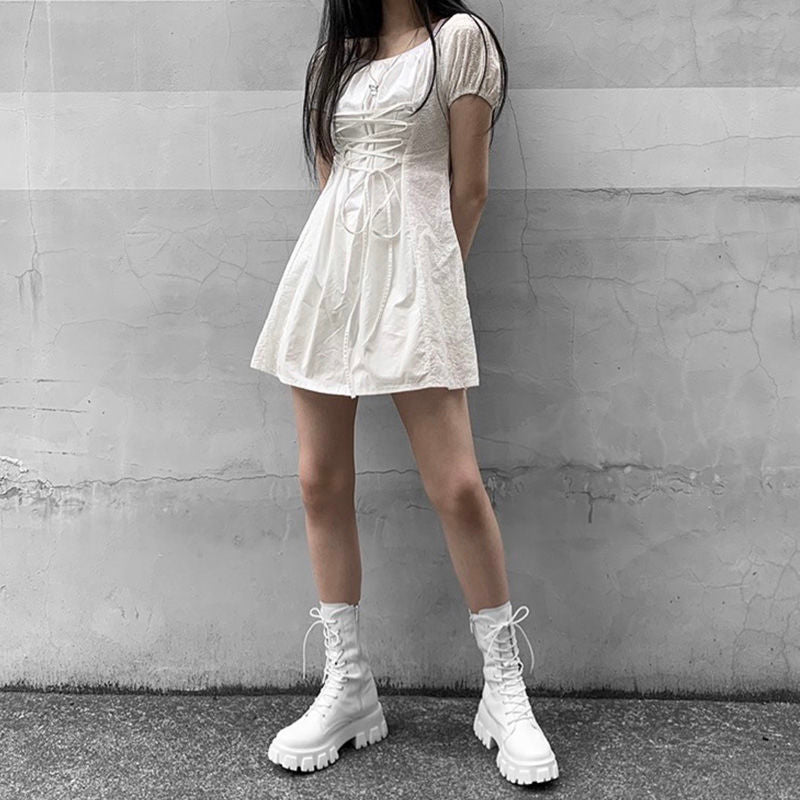 Women Mid Calf Boots Autumn Winter Boots Woman Fashion Lace-up Ladies Chelsea Zipper Botas Mujer Platform Heel Ladies Shoes | TageUnlimited
