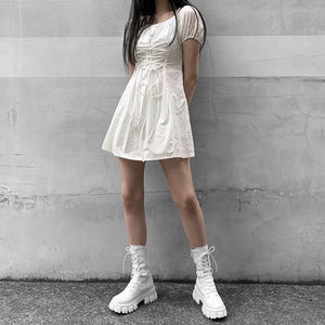 Women Mid Calf Boots Autumn Winter Boots Woman Fashion Lace-up Ladies Chelsea Zipper Botas Mujer Platform Heel Ladies Shoes | TageUnlimited