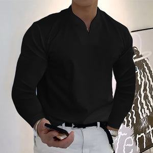 Men's Long Sleeve V-neck Solid Color T-shirt Elastic and Comfortable Loose Sports Shirt Polo Shirt Everyday Casual Wear S-2XL | TageUnlimited