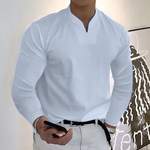 Men's Long Sleeve V-neck Solid Color T-shirt Elastic and Comfortable Loose Sports Shirt Polo Shirt Everyday Casual Wear S-2XL | TageUnlimited