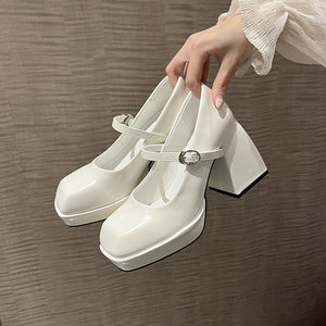 Ladies High Heels Elegant Bow Square Toe Black Fashion Women's Pumps Thick Heel Wedding Party Pearl Lace Wedding Shoes for Women | TageUnlimited