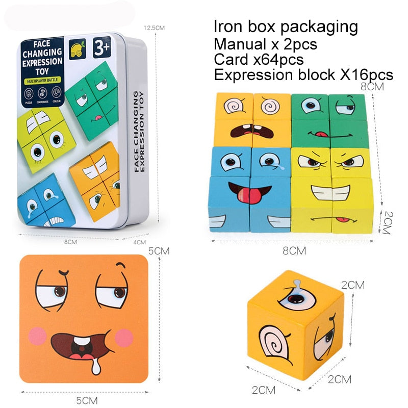 Cube Face Changing Building Blocks Board Game Wood Puzzle Montessori Expression Wooden Blocks Blocos For Children Kids Toys Gift | TageUnlimited
