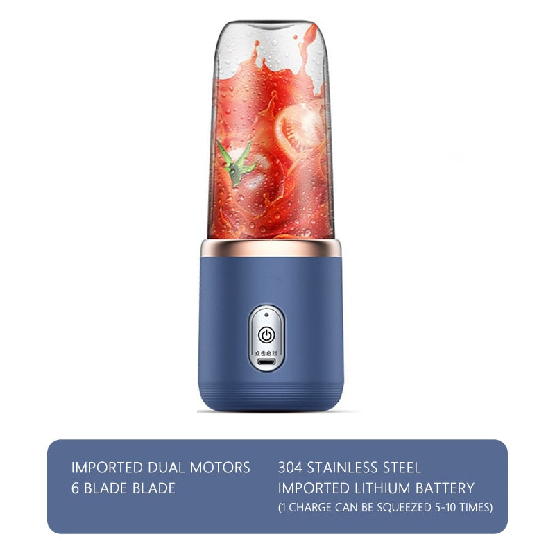 6 Blades Juicer Cup 400ML USB Smoothie Blender Cup Mini Charging Fruit Squeezer Food Mixer Ice Crusher Portable Wireless Juicers | TageUnlimited