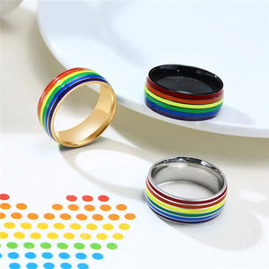 Rainbow LGBT Colorful Rings Gay Pride Homosexual Same Sex Fashion Jewelry Stainless Steel Finger Ring for Men and Women