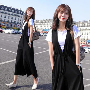 One Piece Jumsuits for Women Summer New Stylish Overalls Korean Black Wide Leg Calf Legnth Pants Jump Suits Slim Fashion Outfits | TageUnlimited