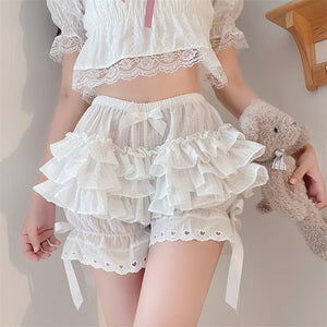 Black White Ruffle Knickers Women Kawaii Pumpkin Panties Cute Lace Bowknot Lolita Safety Shorts Pants Vintage Victorian Bloomers | TageUnlimited