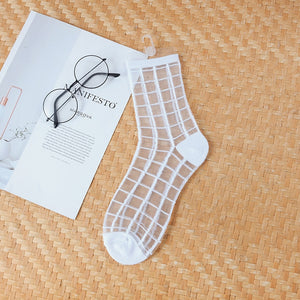 Sexy Lace Women Socks Summer Ultra-thin Transparent Mesh Fishnet Short Socks Harajuku Casual Breathable Black White Crew Socks | TageUnlimited