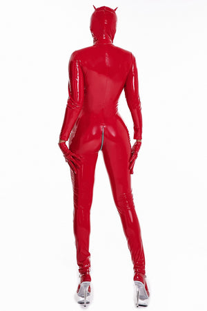 Women's Wet Look Shiny PU Faux Leather Jumpsuit Suit Long Sleeve Zipper Open Crotch Latex Bodysuit Clubwear Plus Size S-5XL | TageUnlimited