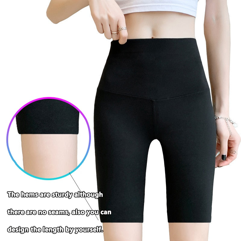 Seamless Biker Shorts Women Fitness Casual High Waist Fashion Summer Slim Knee-Length Bottoms Black Cycling Shorts Streetwear | TageUnlimited