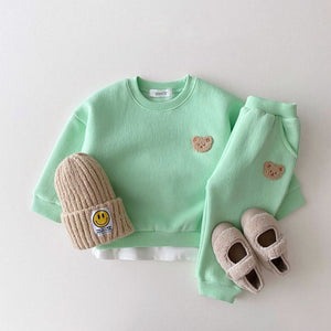 Kids Bear Embroidery Fleece Pullover Set 1-5yrs Sweatshirt Tops+Harem Jogger Pants Suits 2pcs Girls Fleece Lined Clothes | TageUnlimited