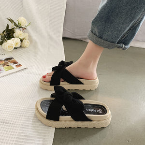 New Style Fairy Style Lady Summer Slippers Thick Platform Flat Sandals with Butterfly-Knot Summer Flip Flops Sandals Women | TageUnlimited