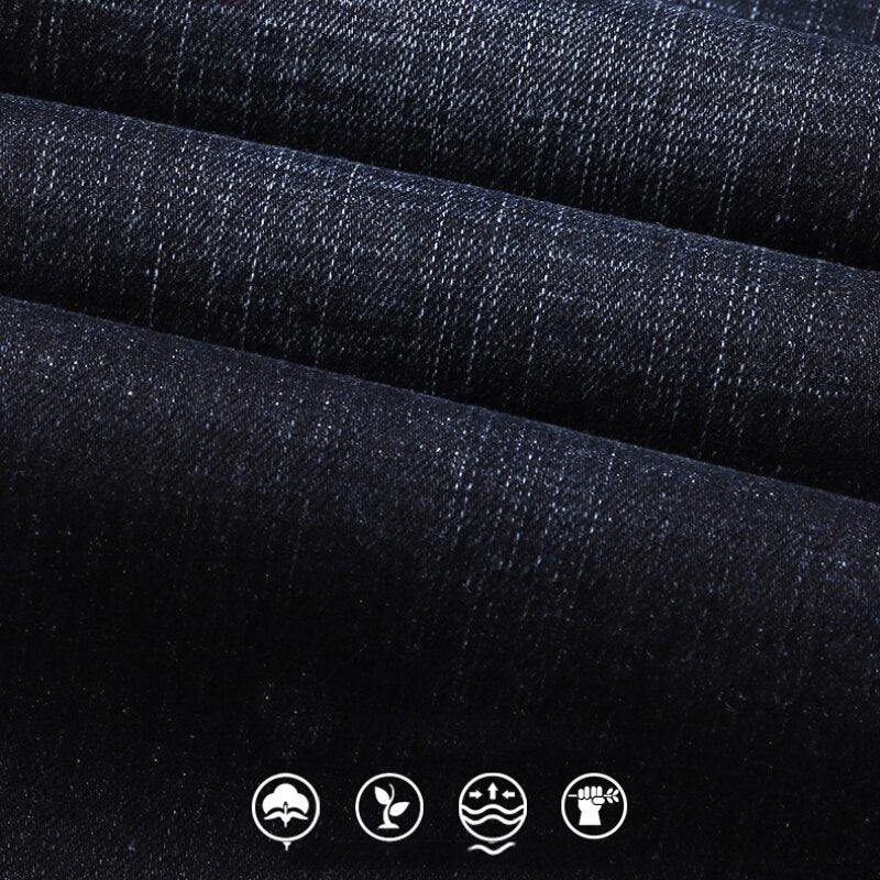 Men Fashion  Business Casual Stretch Slim Jeans Classic Trousers Denim Pants Male Black Blue | TageUnlimited