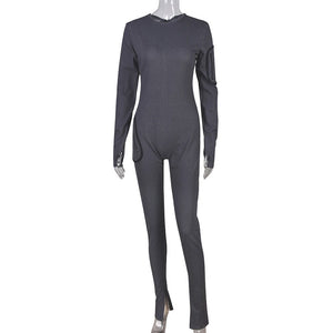 BOOFEENAA Gray Denim All In One Sexy Jumpsuit Women Y2k Streetwear Jean One-pieces Outfits One Sleeve Bodycon Jump Suits C82FH54 | TageUnlimited