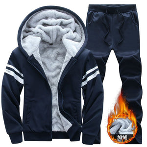 Tracksuit Men Winter Sporting Slim Fit Warm Thickened Sportswear Hooded Sweatsuit Two Piece Running Fitness Men Set | TageUnlimited