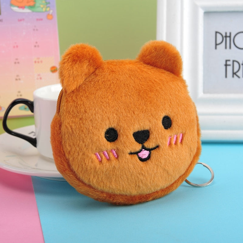 Women's Cartoon Coin Purse Three-dimensional Plush Zipper Headphone Bag Wallet Key Chain. | TageUnlimited