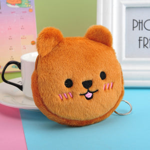 Women's Cartoon Coin Purse Three-dimensional Plush Zipper Headphone Bag Wallet Key Chain. | TageUnlimited