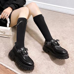 Metal Chain Platform Shoes Women Lolita Gothic Wing Design Shoes for Women College Style Leather Pumps Women Uniform Shoes
