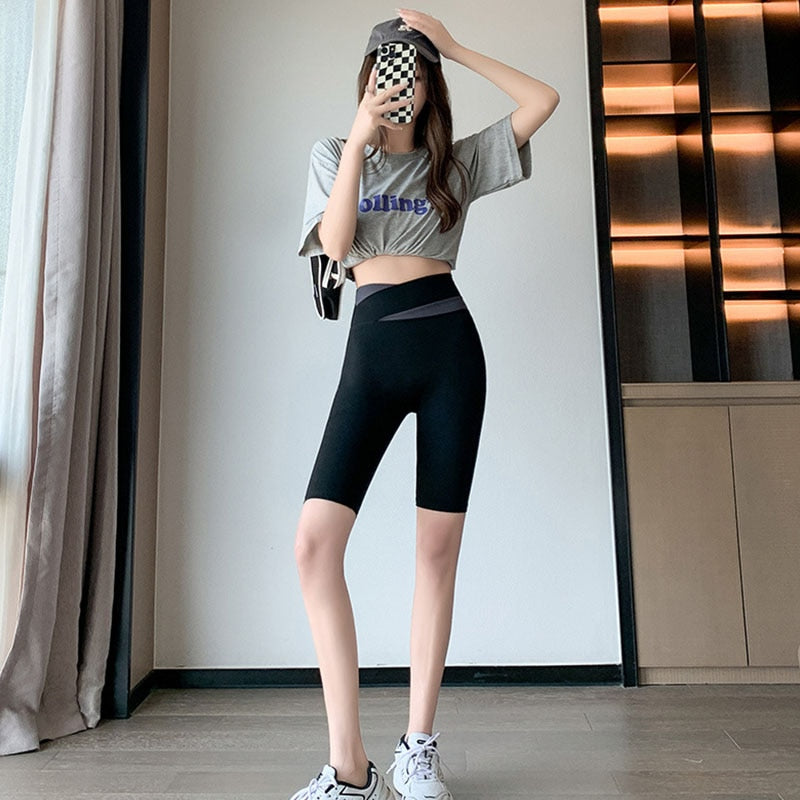 Seamless Biker Shorts Women Fitness Casual High Waist Fashion Summer Slim Knee-Length Bottoms Black Cycling Shorts Streetwear | TageUnlimited